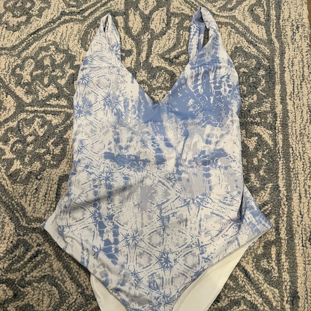 EUC Tavik blue and white tie dye one piece swimsuit XS